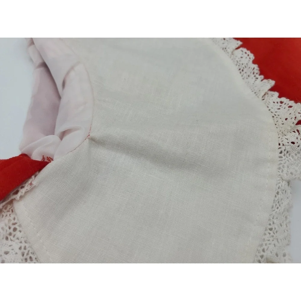Hand Made Red Velvet Christmas Stocking With Wide Linen‎ And Lace Collar